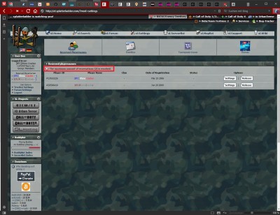 The maximum amount of reservations (2) is reached.